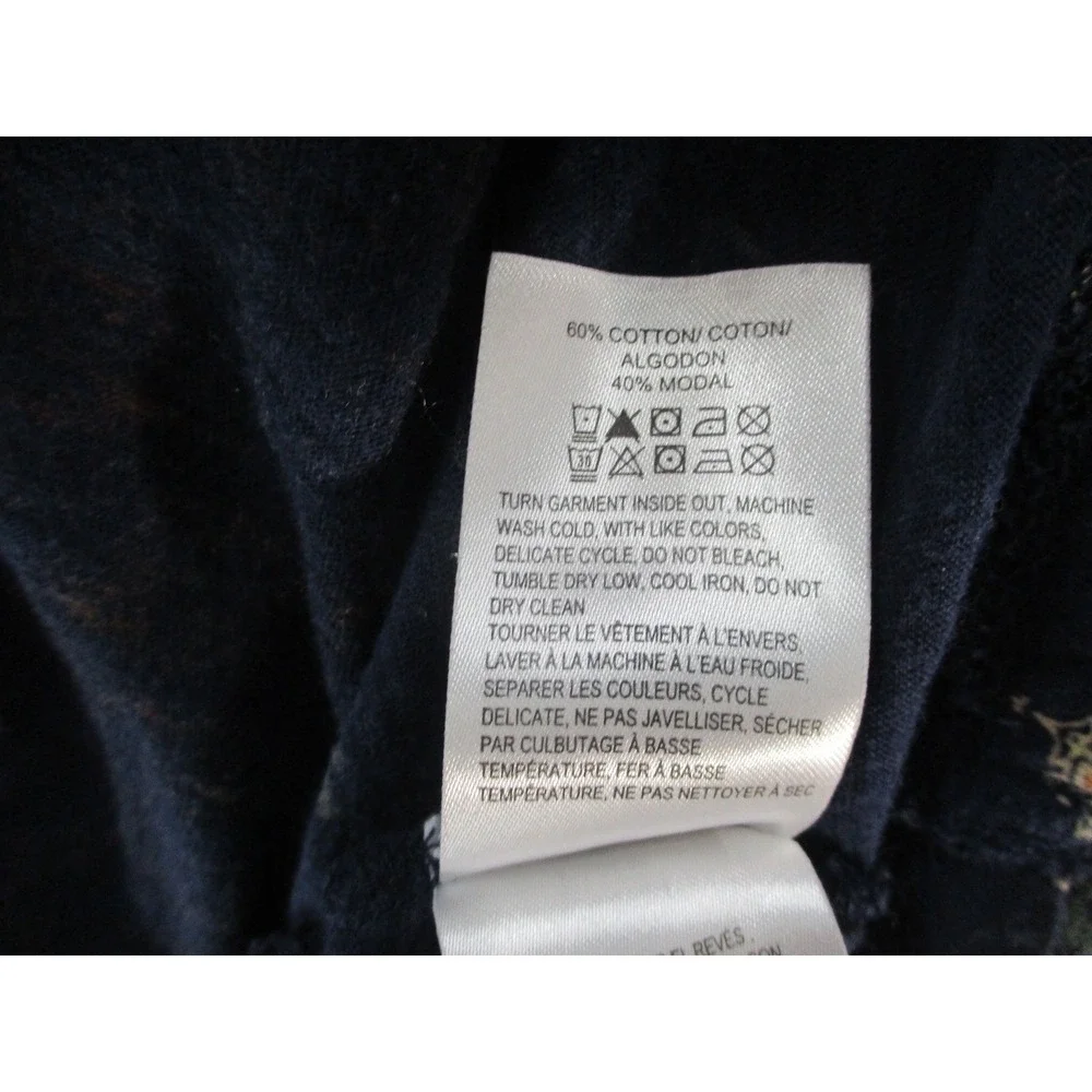Lucky Brand Women 1X Navy Blue Medallion Scarf Print Short Sleeve Scoop Neck Top